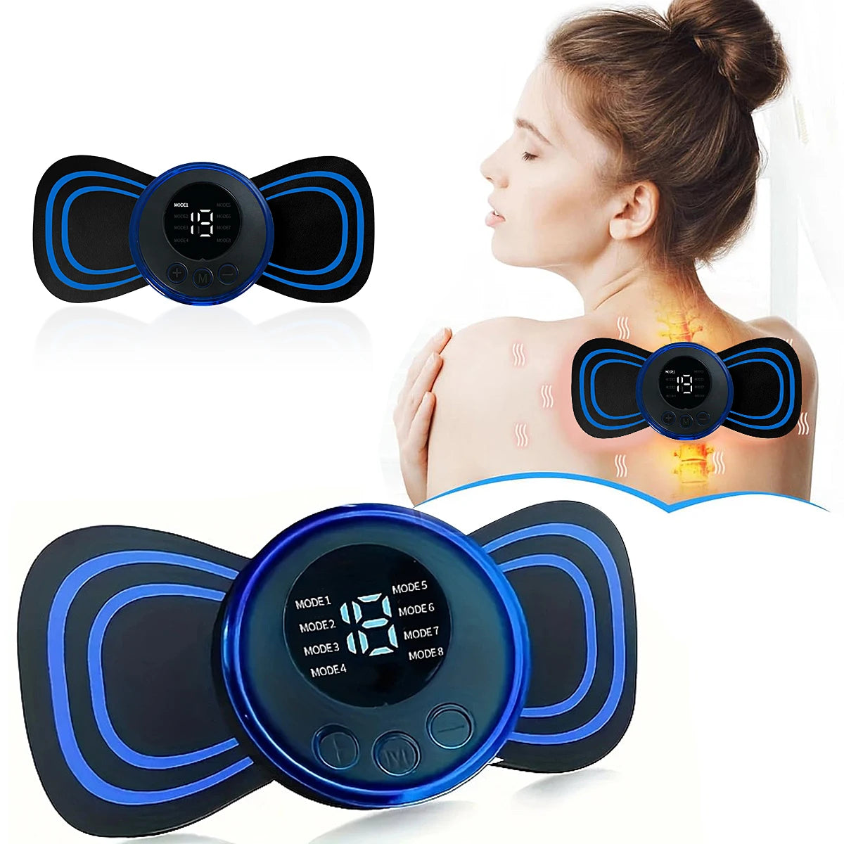 Portable EMS Muscle Stimulator with 5 Massage Pads & 1 Host: Wireless TENS Unit for At-Home Neck, Back & Full Body Pain Relief,