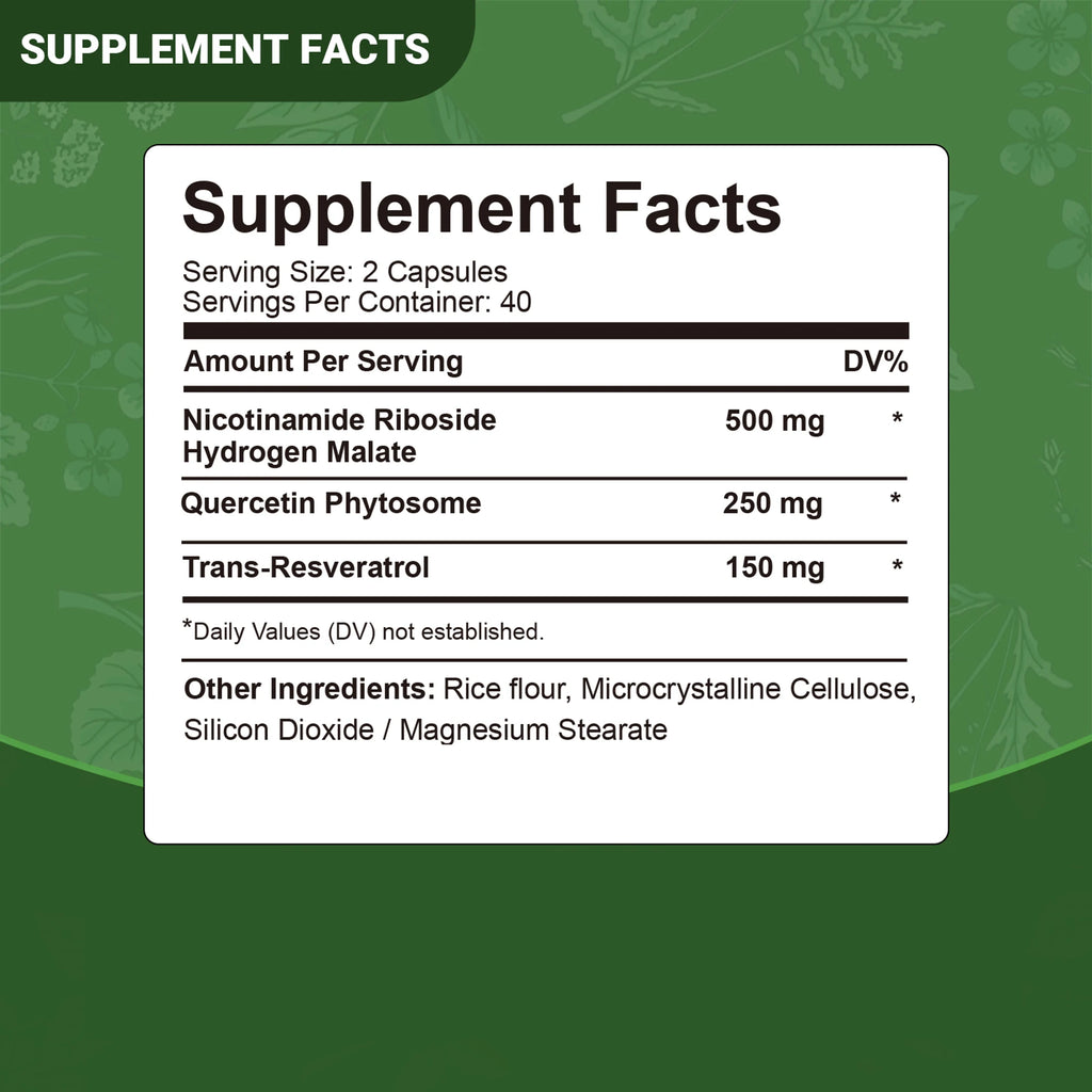 NAD+Supplement - Liposomal Nicotinamide Nucleoside 900mg + Resveratrol - Anti-aging, Skin Health, Energy Levels - 80 Capsules