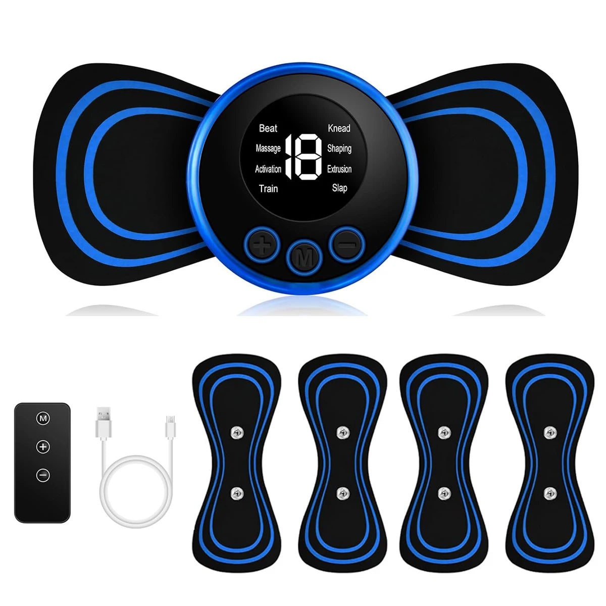 Portable EMS Muscle Stimulator with 5 Massage Pads & 1 Host: Wireless TENS Unit for At-Home Neck, Back & Full Body Pain Relief,
