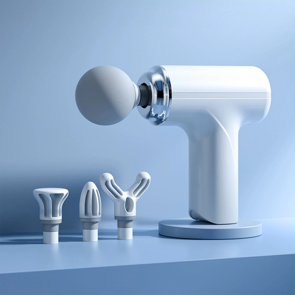 A Portable Electric Fascia Massage Gun, 4 Replaceable Massage Heads, 6-Speed Mode Adjustment, Deep Tissue Impact Muscles