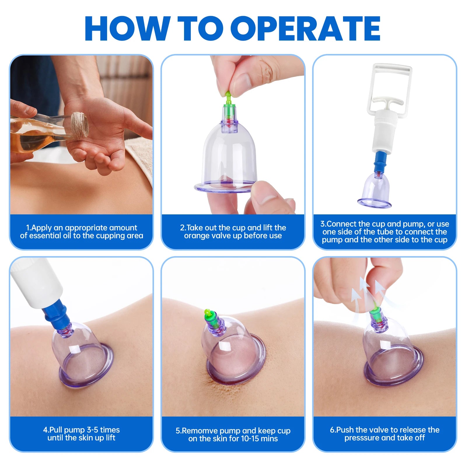 Traditional Chinese Medicine Vacuum Cupping Therapy Set With 6 Cups For Home Body Massage Stimulating Acupoints Meridians Tool