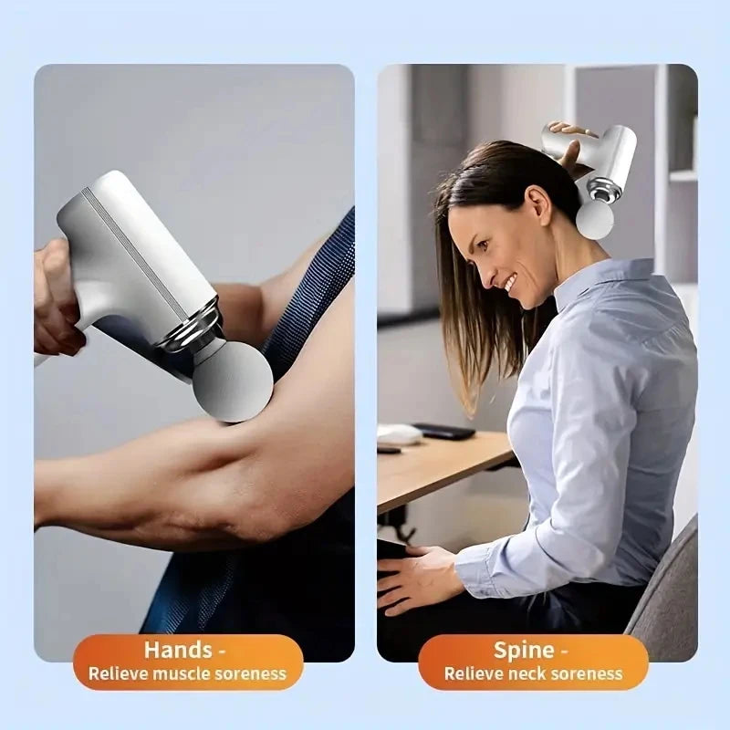 A Portable Electric Fascia Massage Gun, 4 Replaceable Massage Heads, 6-Speed Mode Adjustment, Deep Tissue Impact Muscles