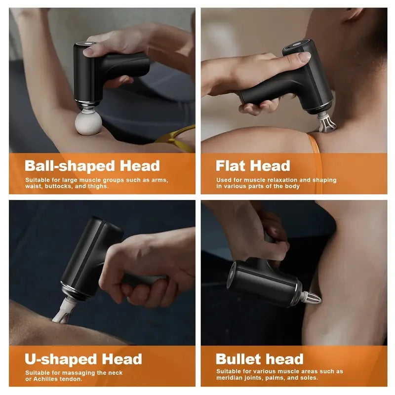 A Portable Electric Fascia Massage Gun, 4 Replaceable Massage Heads, 6-Speed Mode Adjustment, Deep Tissue Impact Muscles